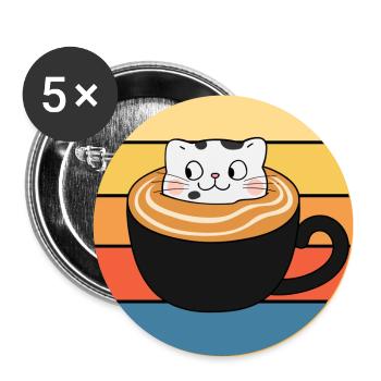 Funny Cute Kawaii Cat Face Retro Sunset - Buttons large 2.2''/56 mm (5-pack) - white - Front