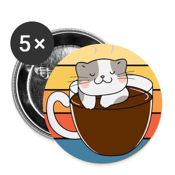 Funny Cute Kawaii Cat Face Retro Sunset - Buttons large 2.2''/56 mm (5-pack) - white - Front
