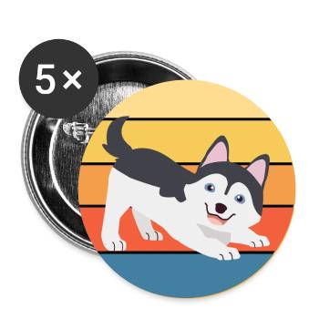 Funny Kawaii Cute Husky Dog Vintage Retro Sunset - Buttons large 2.2''/56 mm (5-pack) - white - Front