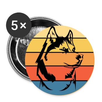 Funny Kawaii Cute Husky Dog Vintage Retro Sunset - Buttons large 2.2''/56 mm (5-pack) - white - Front