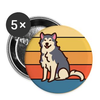 Funny Kawaii Cute Husky Dog Vintage Retro Sunset - Buttons large 2.2''/56 mm (5-pack) - white - Front