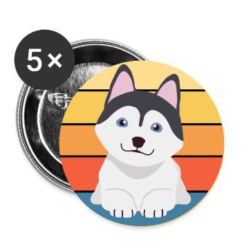Funny Kawaii Cute Husky Dog Vintage Retro Sunset - Buttons large 2.2''/56 mm (5-pack) - white - Front