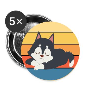 Funny Kawaii Cute Husky Dog Vintage Retro Sunset - Buttons large 2.2''/56 mm (5-pack) - white - Front