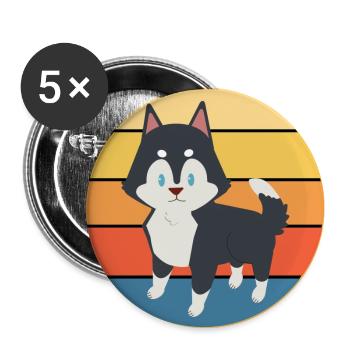 Drôle Kawaii Mignon Husky Dog Vintage Retro Sunset - Lot de 5 grands badges (56 mm) - blanc - Devant