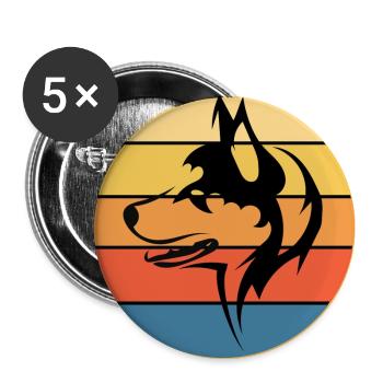 Funny Kawaii Cute Husky Dog Vintage Retro Sunset - Buttons large 2.2''/56 mm (5-pack) - white - Front