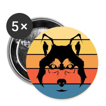 Funny Kawaii Cute Husky Dog Vintage Retro Sunset - Buttons large 2.2''/56 mm (5-pack) - white - Front