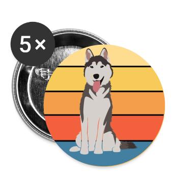 Funny Kawaii Cute Husky Dog Vintage Retro Sunset - Buttons large 2.2''/56 mm (5-pack) - white - Front