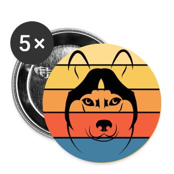 Funny Kawaii Cute Husky Dog Vintage Retro Sunset - Buttons large 2.2''/56 mm (5-pack) - white - Front