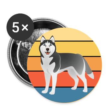 Drôle Kawaii Mignon Husky Dog Vintage Retro Sunset - Lot de 5 grands badges (56 mm) - blanc - Devant