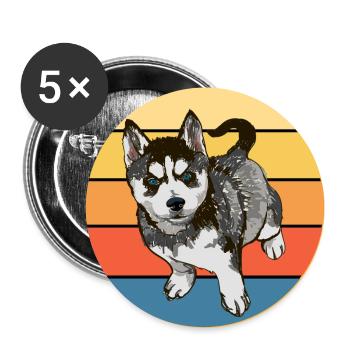 Funny Kawaii Cute Husky Dog Vintage Retro Sunset - Buttons large 2.2''/56 mm (5-pack) - white - Front