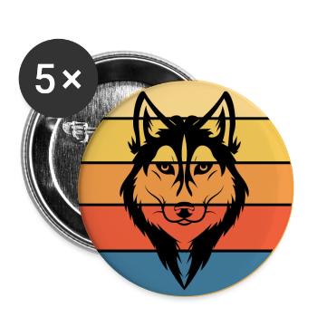 Funny Kawaii Cute Husky Dog Vintage Retro Sunset - Buttons large 2.2''/56 mm (5-pack) - white - Front