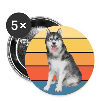 Drôle Kawaii Mignon Husky Dog Vintage Retro Sunset - Lot de 5 grands badges (56 mm) - blanc - Devant