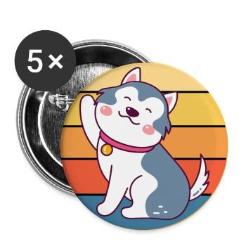 Funny Kawaii Cute Husky Dog Vintage Retro Sunset - Buttons large 2.2''/56 mm (5-pack) - white - Front