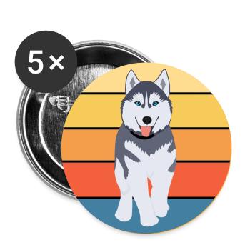 Funny Kawaii Cute Husky Dog Vintage Retro Sunset - Buttons large 2.2''/56 mm (5-pack) - white - Front