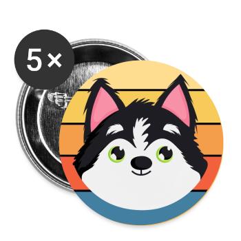 Funny Kawaii Cute Husky Dog Vintage Retro Sunset - Buttons large 2.2''/56 mm (5-pack) - white - Front