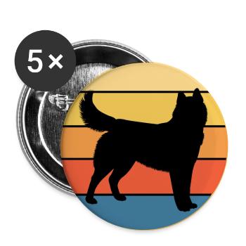 Funny Kawaii Cute Husky Dog Vintage Retro Sunset - Buttons large 2.2''/56 mm (5-pack) - white - Front
