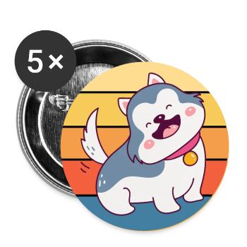 Funny Kawaii Cute Husky Dog Vintage Retro Sunset - Buttons large 2.2''/56 mm (5-pack) - white - Front