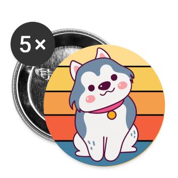 Funny Kawaii Cute Husky Dog Vintage Retro Sunset - Buttons large 2.2''/56 mm (5-pack) - white - Front