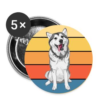 Funny Kawaii Cute Husky Dog Vintage Retro Sunset - Buttons large 2.2''/56 mm (5-pack) - white - Front