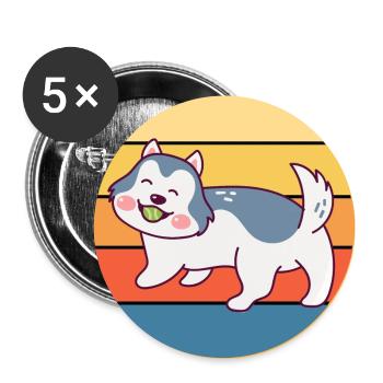 Funny Kawaii Cute Husky Dog Vintage Retro Sunset - Buttons large 2.2''/56 mm (5-pack) - white - Front