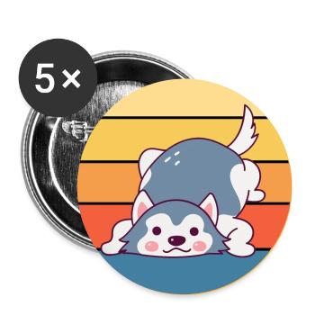 Funny Kawaii Cute Husky Dog Vintage Retro Sunset - Buttons large 2.2''/56 mm (5-pack) - white - Front