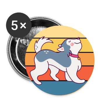 Funny Kawaii Cute Husky Dog Vintage Retro Sunset - Buttons large 2.2''/56 mm (5-pack) - white - Front