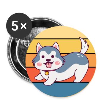 Drôle Kawaii Mignon Husky Dog Vintage Retro Sunset - Lot de 5 grands badges (56 mm) - blanc - Devant