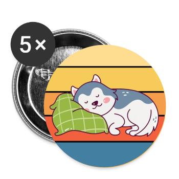 Funny Kawaii Cute Husky Dog Vintage Retro Sunset - Buttons large 2.2''/56 mm (5-pack) - white - Front