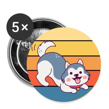 Funny Kawaii Cute Husky Dog Vintage Retro Sunset - Buttons large 2.2''/56 mm (5-pack) - white - Front