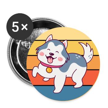 Drôle Kawaii Mignon Husky Dog Vintage Retro Sunset - Lot de 5 grands badges (56 mm) - blanc - Devant