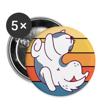 Funny Kawaii Cute Husky Dog Vintage Retro Sunset - Buttons large 2.2''/56 mm (5-pack) - white - Front