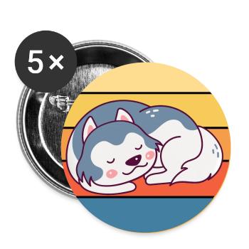 Funny Kawaii Cute Husky Dog Vintage Retro Sunset - Buttons large 2.2''/56 mm (5-pack) - white - Front