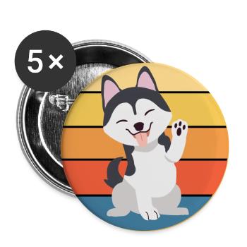 Funny Kawaii Cute Husky Dog Vintage Retro Sunset - Buttons large 2.2''/56 mm (5-pack) - white - Front