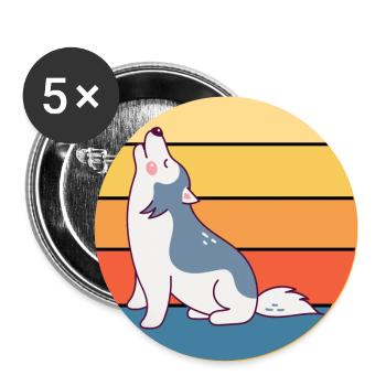 Funny Kawaii Cute Husky Dog Vintage Retro Sunset - Buttons large 2.2''/56 mm (5-pack) - white - Front