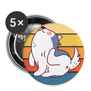 Funny Kawaii Cute Husky Dog Vintage Retro Sunset - Buttons large 2.2''/56 mm (5-pack) - white - Front