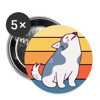 Drôle Kawaii Mignon Husky Dog Vintage Retro Sunset - Lot de 5 grands badges (56 mm) - blanc - Devant