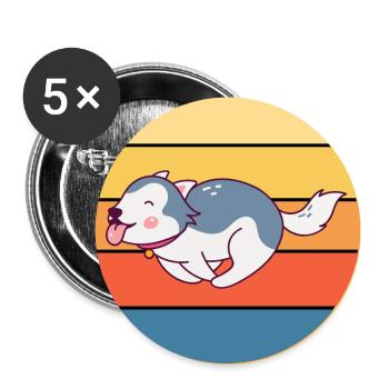 Funny Kawaii Cute Husky Dog Vintage Retro Sunset - Buttons large 2.2''/56 mm (5-pack) - white - Front
