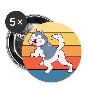 Funny Kawaii Cute Husky Dog Vintage Retro Sunset - Buttons large 2.2''/56 mm (5-pack) - white - Front