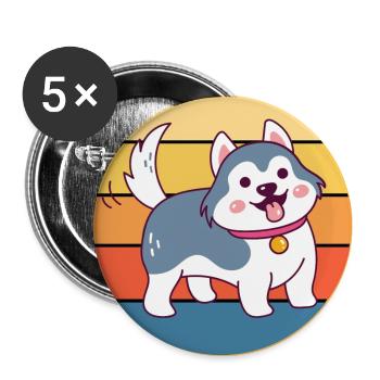 Funny Kawaii Cute Husky Dog Vintage Retro Sunset - Buttons large 2.2''/56 mm (5-pack) - white - Front