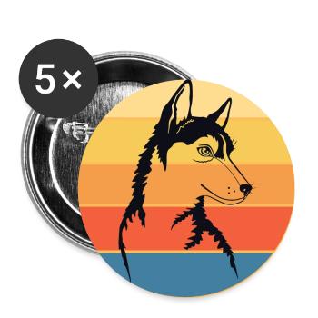 Funny Kawaii Cute Husky Dog Vintage Retro Sunset - Buttons large 2.2''/56 mm (5-pack) - white - Front