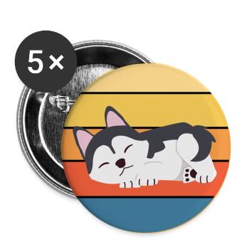 Funny Kawaii Cute Husky Dog Vintage Retro Sunset - Buttons large 2.2''/56 mm (5-pack) - white - Front