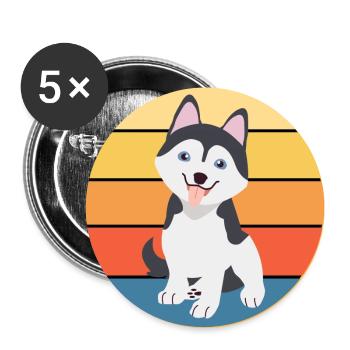 Funny Kawaii Cute Husky Dog Vintage Retro Sunset - Buttons large 2.2''/56 mm (5-pack) - white - Front