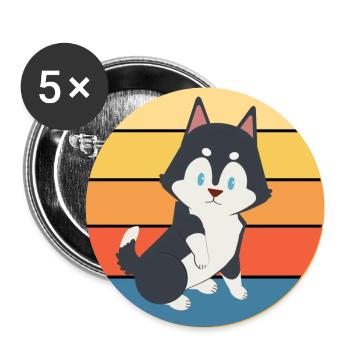 Drôle Kawaii Mignon Husky Dog Vintage Retro Sunset - Lot de 5 grands badges (56 mm) - blanc - Devant