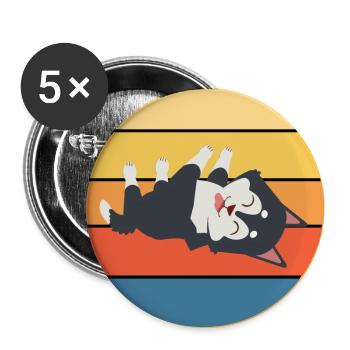 Funny Kawaii Cute Husky Dog Vintage Retro Sunset - Buttons large 2.2''/56 mm (5-pack) - white - Front