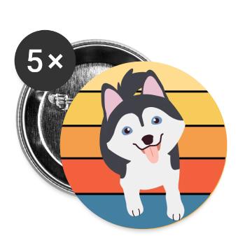 Funny Kawaii Cute Husky Dog Vintage Retro Sunset - Buttons large 2.2''/56 mm (5-pack) - white - Front