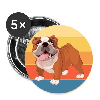 Bulldogge Hunderasse Vintage Retro Sonnenuntergang - Buttons groß 56 mm (5er Pack) - Weiß - Vorne