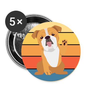 Bulldogge Hunderasse Vintage Retro Sonnenuntergang - Buttons groß 56 mm (5er Pack) - Weiß - Vorne