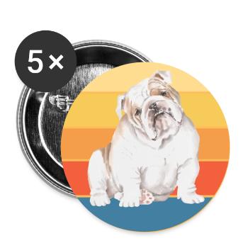 Bulldogge Hunderasse Vintage Retro Sonnenuntergang - Buttons groß 56 mm (5er Pack) - Weiß - Vorne