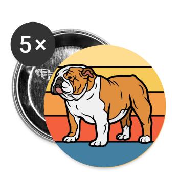 Bulldog Dog Breed Vintage Retro Sunset - Lot de 5 grands badges (56 mm) - blanc - Devant