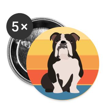 Bulldogge Hunderasse Vintage Retro Sonnenuntergang - Buttons groß 56 mm (5er Pack) - Weiß - Vorne